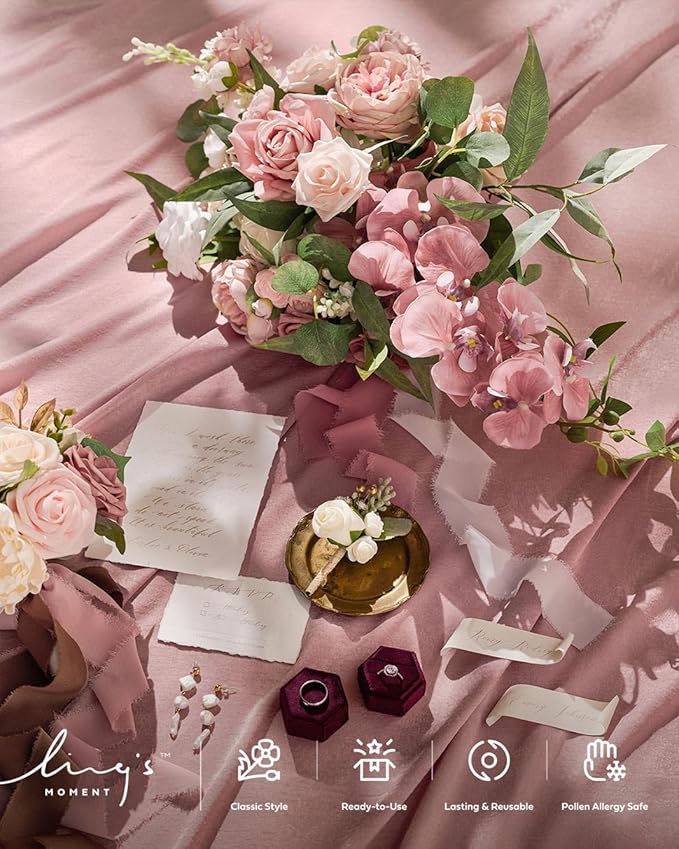 Ling's moment Dusty Rose Bridal Bouquet Cascading, 15 Inch Bride Bouquet - Image 6