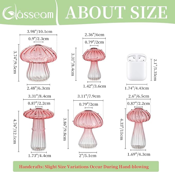 Glasseam Mushroom Plant Propagation Stations: Pink Glass Terrarium Jar Set of - Image 5