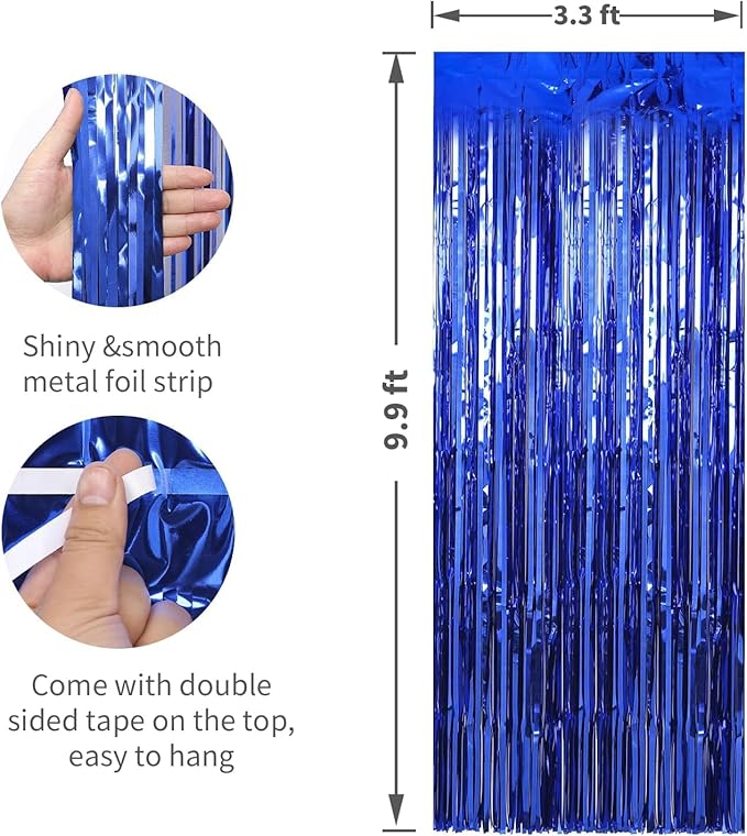 Crosize 8 Pack 3.3 x 9.9 ft Dark Blue Foil Fringe Curtains Party Decorations - Image 3