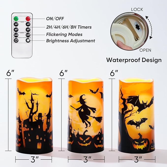 Homemory Halloween Candles, Outdoor Waterproof Printed Decals Battery Operated - Image 6