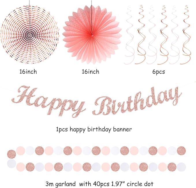 Pink White Rose-Gold Birthday Party-Decorations - Image 3