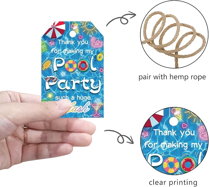 50pcs Pool Party Thank You Tags, Summer Beach Themed Gift Tags - Image 3