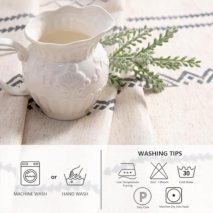 MYSKY HOME Boho Rectangle Tablecloth 60x84 Inches Linen Fabric Oblong Table - Image 4