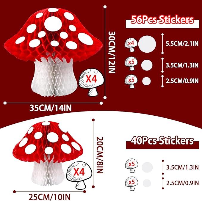 8PCS Mushroom Honeycomb Decor Mushroom Shaped Tissue Paper Pom Decorations - Image 2
