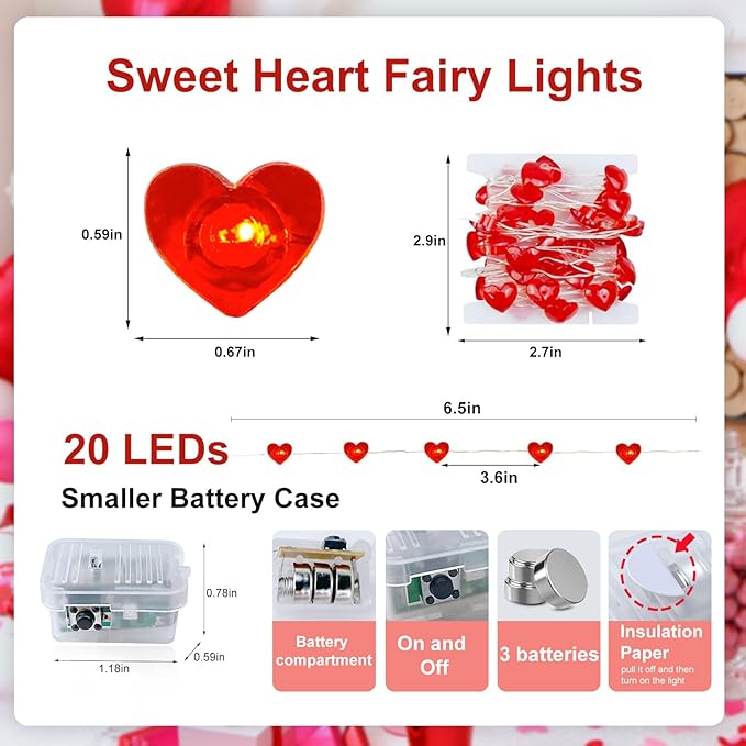 4 Pack Valentines Day Fairy Lights 7Ft 20 LED Twinkle String Lights Battery - Image 2