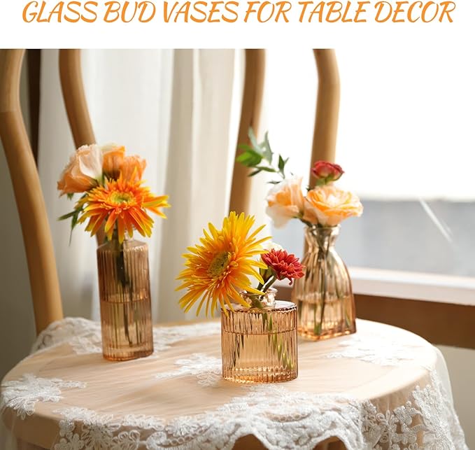 Bud Vases Set of 12, Amber Vase Small Glass Vases - Image 2