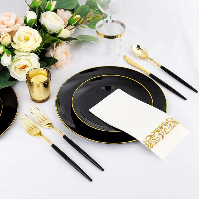 Supernal 350pcs Black Plastic Dinnerware Set - Image 6