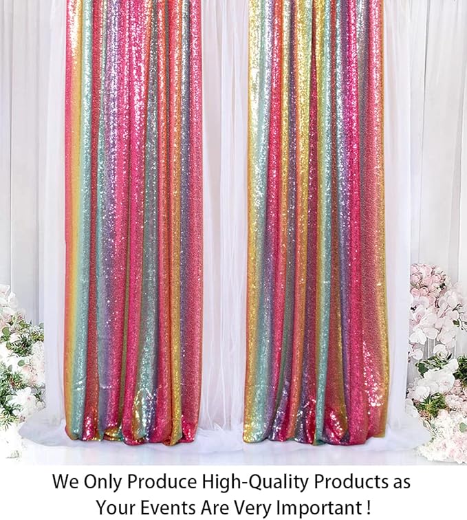 ShinyBeauty 4Pcs 2FTx8FT Rainbow Sequin Backdrop Curtains - Image 2
