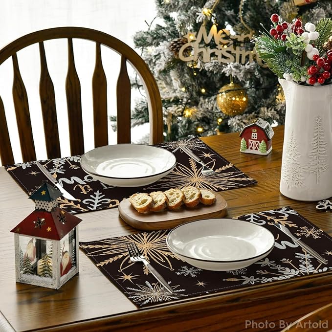 Artoid Mode Black Snowflake Let It Snow Winter Placemats Set of 4, 12x18 Inch - Image 4