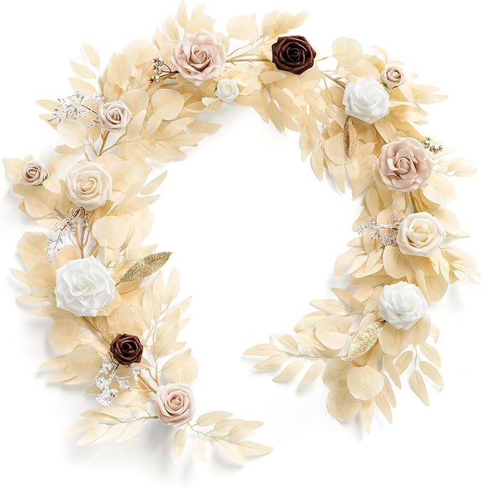 Ling's moment 5FT Artificial Flower Garland Fake Rose Eucalyptus Garland Arch by LingsMoment
