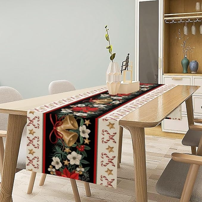 Christmas Table Runner, Xmas Holiday Seasonal Winter Table Cloth Kitchen Dining - Image 2
