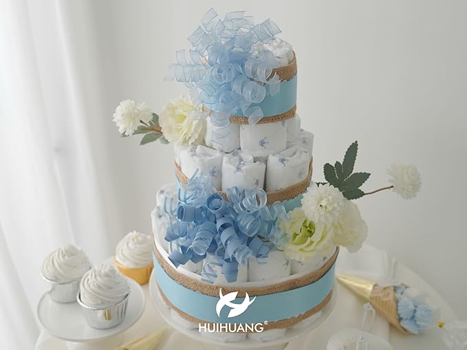 HUIHUANG Blue Gift Bows 5 inch x 8 Counts Dusty Blue Self-Adhesive Curly Ribbon - Image 5