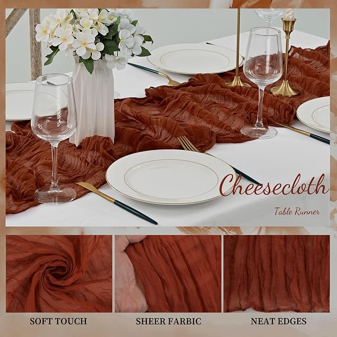 12 Pack Terracotta Cheesecloth Table Runner 10FT Boho Rustic Cheese Cloth Table - Image 3