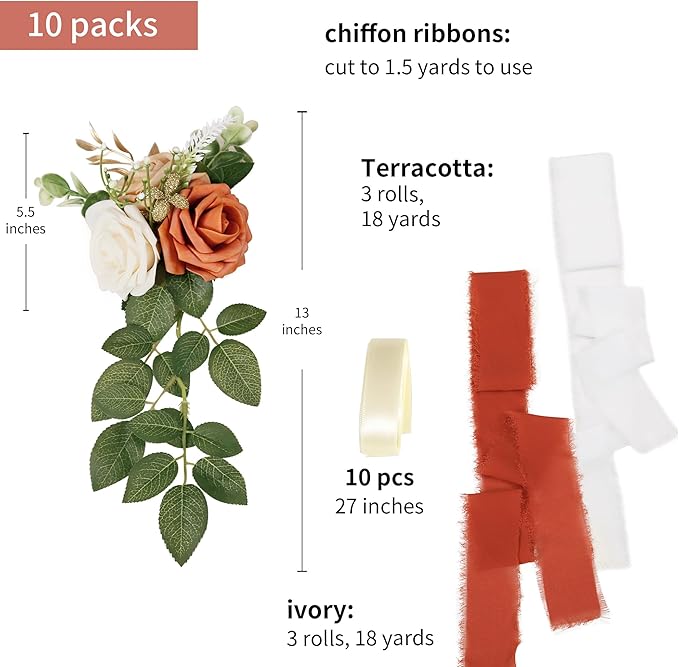 Wedding Aisle Decorations for Wedding Ceremony Set of 10 Pew Flowers for Church - Image 2
