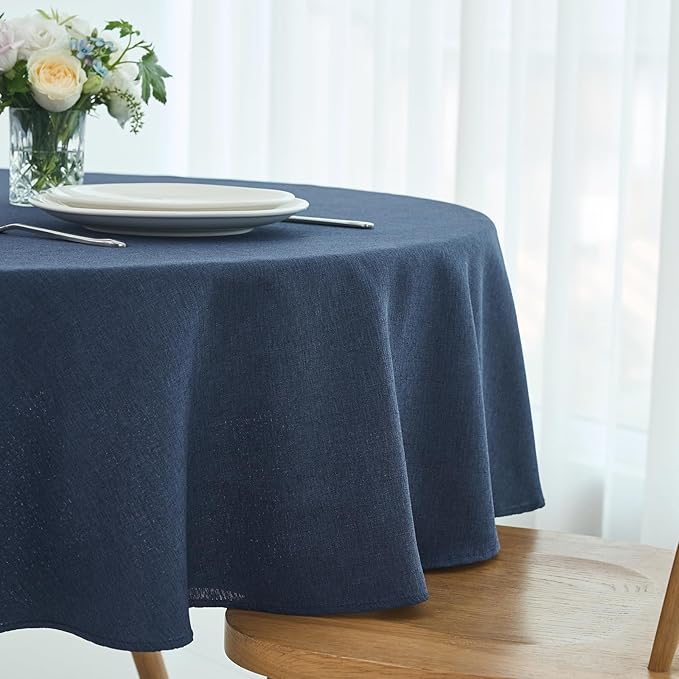 maxmill Round Linen Textured Tablecloth Spill-Proof Stainproof Wrinkle Free - Image 2