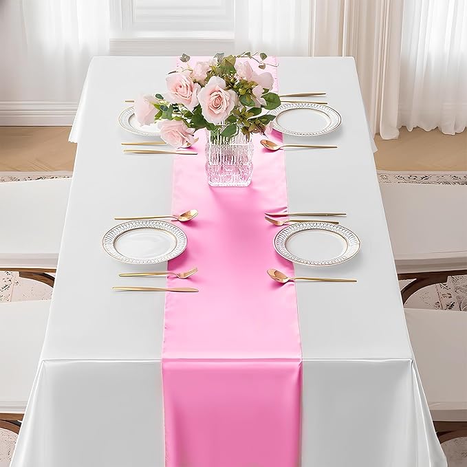 SHEJIZE 2 Pack Pink Satin Table Runner 12x108 Inches Long, Bright Silky Smooth - Image 8