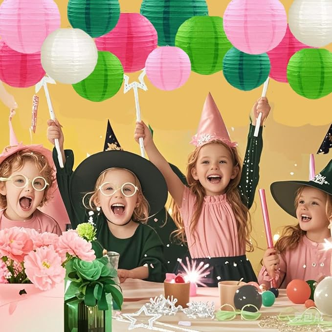 Pink Green Paper Lanterns Decorative 15pcs Party Hanging Decorations - Image 3