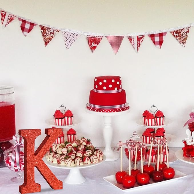 TONIFUL 8 Inch Red Glitter Letter K Table Centerpiece A-Z Red Birthday Party - Image 6