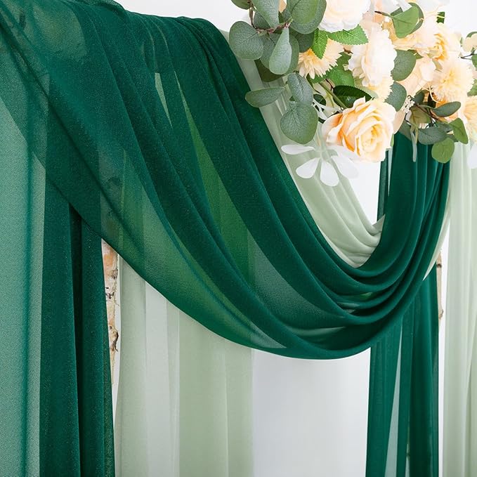 Socomi Wedding Arch Draping Fabric 29" x 20Ft 2 Panels Emerald Green and Sage - Image 2
