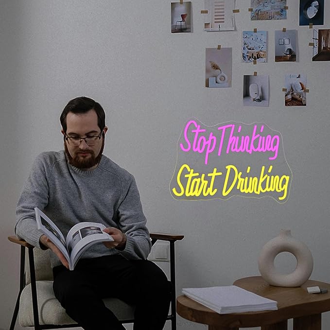 Wanxing LED Neon Sign for Wall Decor, Stop Thinking Start Drinking Neon Light - Image 5