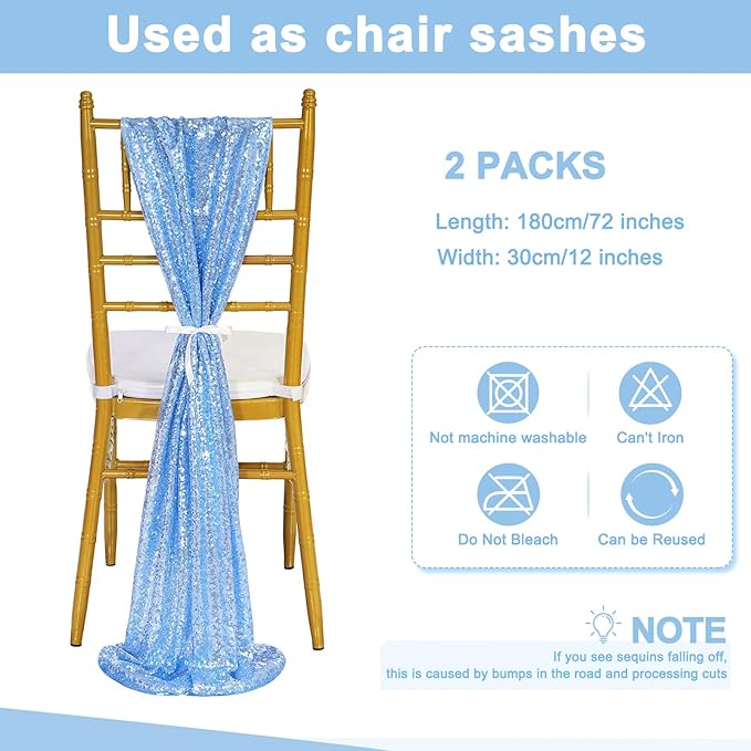 Sequin Table Runners 2 Pieces Baby Blue Table Runners 12x72 Inch Glitter Dining - Image 3