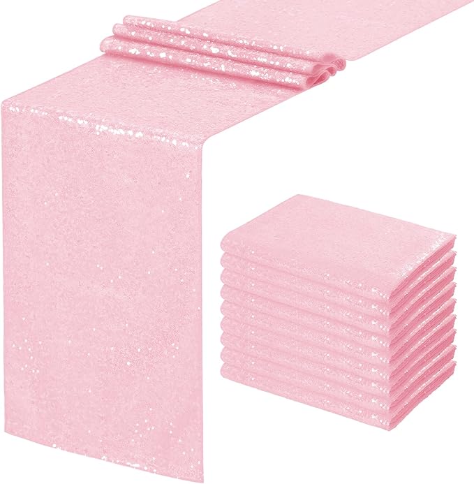 Pink Table Runner 10 Packs 12x72 Inches Sequin Glitter Table Runners by SoarDream