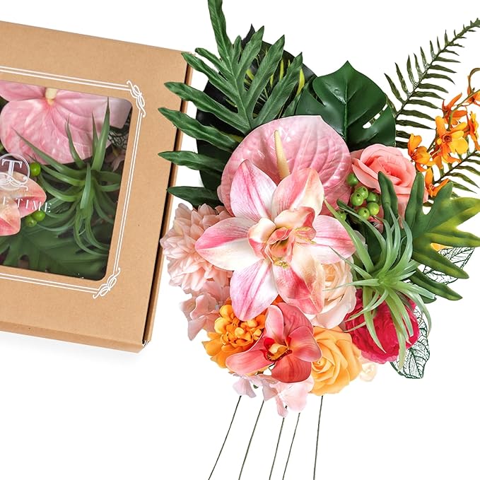 TINGE TIME Artificial Flowers Tropical Citrus & Pink Flower Combo by TINGETIME