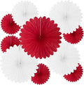 20 Pcs Red White Hanging Paper Fan, Round Paper Fans Decorations Set by Tisspoms