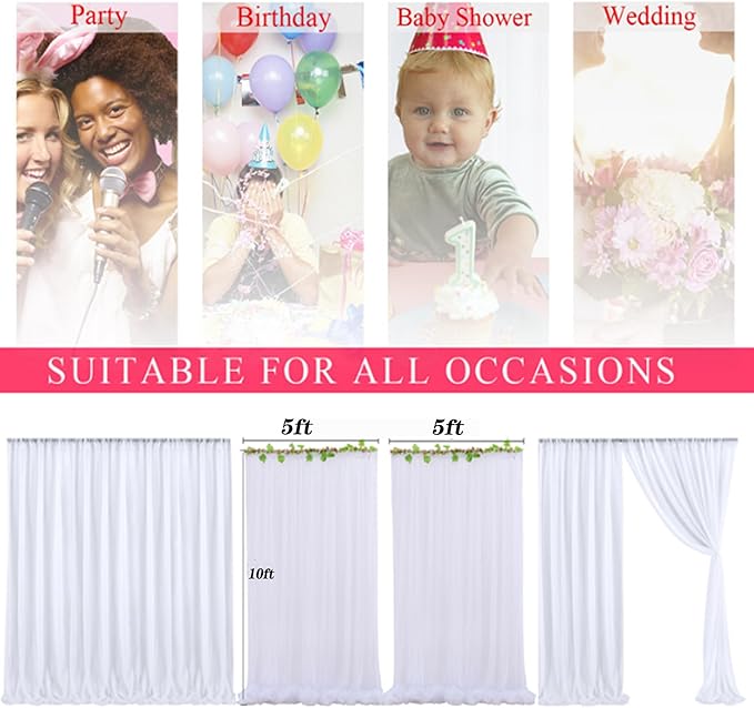 2 Pack White Backdrop Curtain for Wedding Photo Photoshoot Birthday Party - Image 3