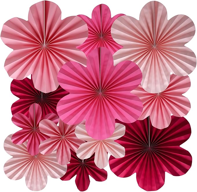 BestoFun 12 PCS Paper Flowers Fans Hot Pink Party Decorations Paper Flowers by Unknown