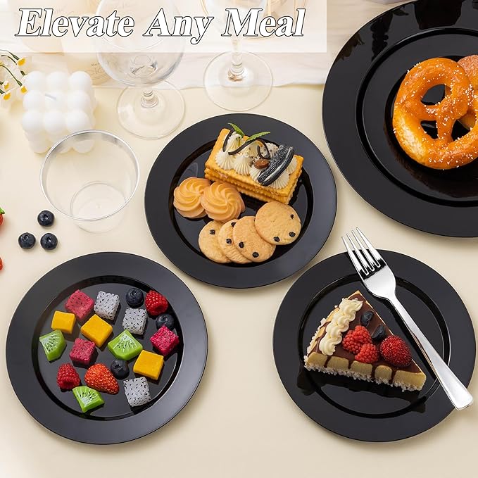 100PCS Black Plastic Plates Set, 50 10.25 inch Dinner Plates and 50 7.5 inch - Image 6