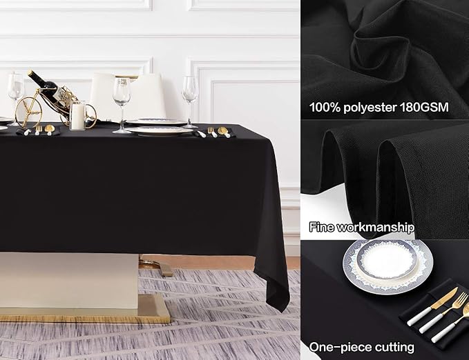 Surmente 2 Pack Black Tablecloth 60 x 102-inch Rectangular Polyester Table Cloth - Image 2