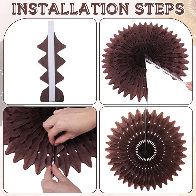 Outus 12 Pcs Hanging Honeycomb Paper Fans Sets, Fiesta Brown and Beige Party - Image 7