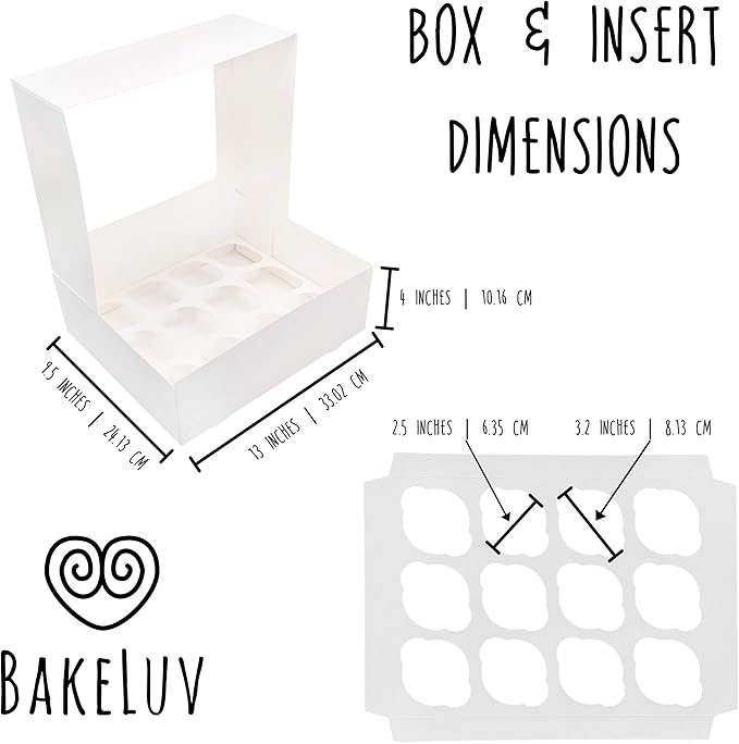 BAKELUV White 12 Cupcake Boxes, Cupcake Containers | 13x9.5x4, 50 Pack - Image 3