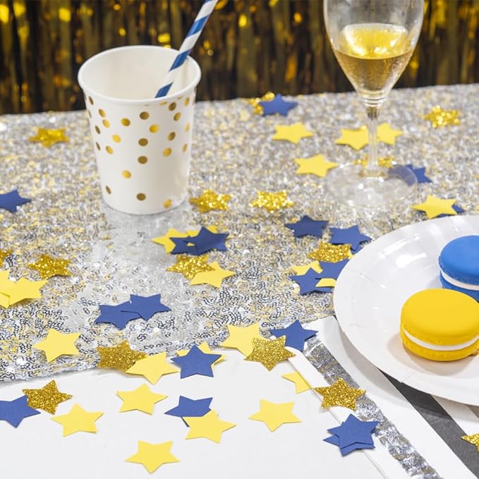 Gold Blue and Yellow Star Confetti Table Decoration - Image 3