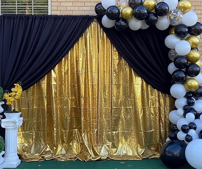 Poise3EHome 6Ft x 6Ft Gold Sequin Backdrop Curtain, Glitter Thick Satin Gold - Image 3