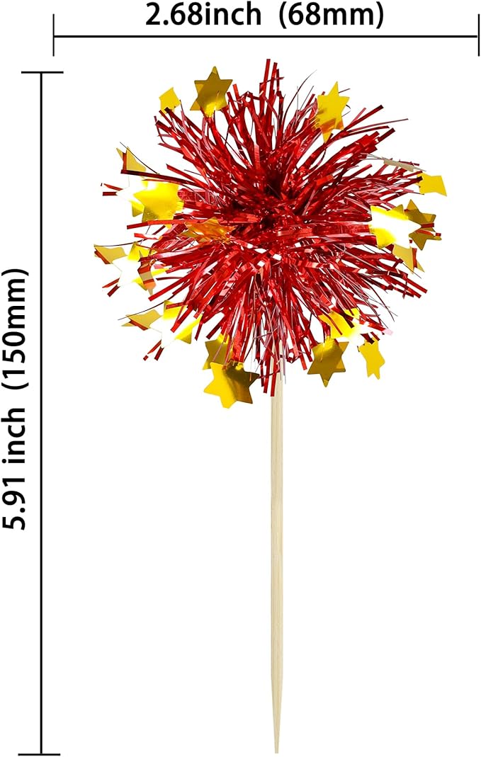 Ephlyn 30Pcs Foil Firework Cupcake Toppers Party Birthday Cake Toppers Supplies - Image 2