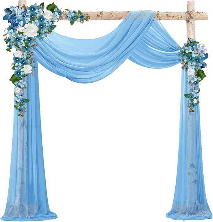 VOK Blue Wedding Arch Draping Fabric Chiffon Fabric, 29in x 18Ft Sheer Chiffon by VOK