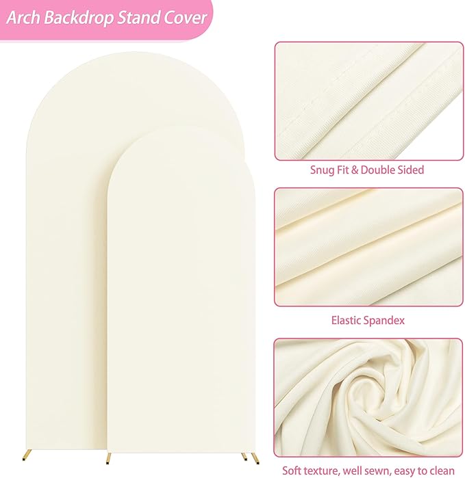 Fomcet Set of 2 Wedding Arch Cover 6FT, 7.2FT Ivory 2-Sided Round Top Spandex - Image 2