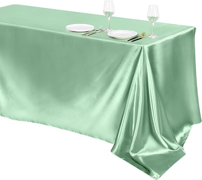 TURSTIN 1 Pack Sage Green Satin Tablecloth 102 x 58 Inch Overlay Satin Table by TURSTIN