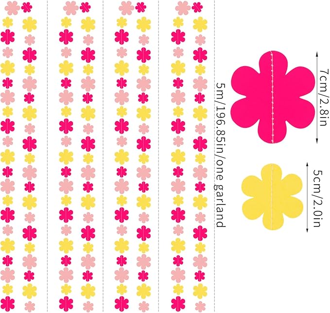 Hot-Pink Yellow Fall Party-Decorations Streamers-Garland - 52ft Boho Flower - Image 2