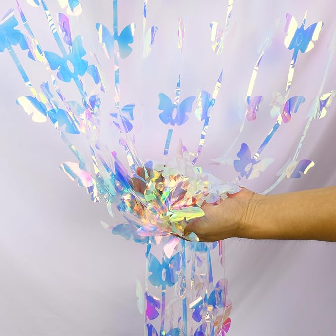 BRAVESHINE Iridescent Hanging Butterfly Foil Fringe Curtain - Image 2