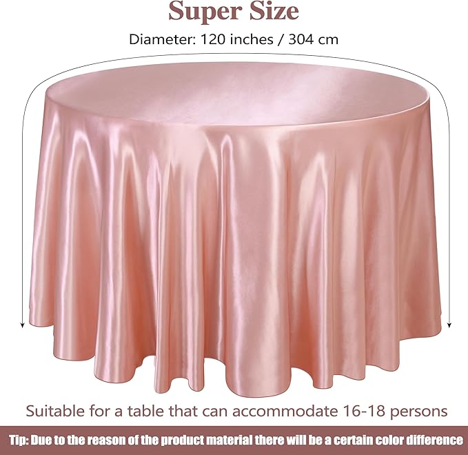 Ruisita 120 Inches Round Satin Tablecloths Rose Gold Overlay Round Satin Table - Image 2