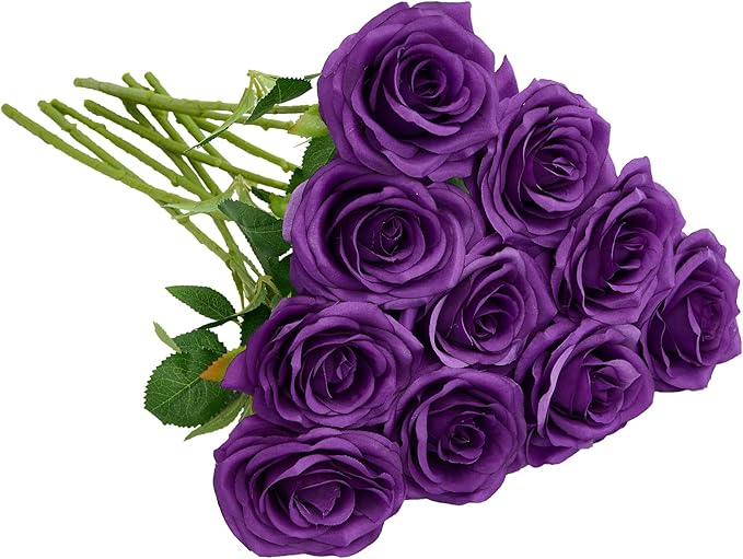 Artificial Rose 10pcs Open Flower Bouquet Faux Rose Stems by IUKnot