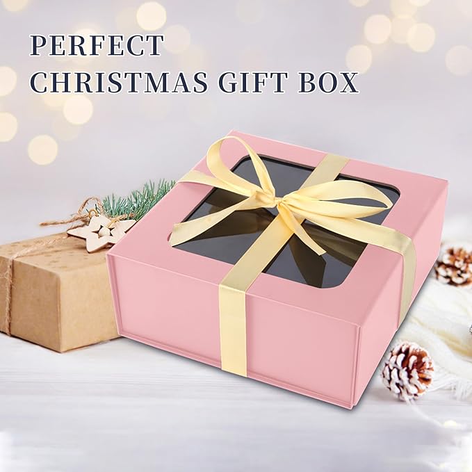 Pink Gift Boxes with Window, 7.5"x7.5"x3.1" Bridesmaid Boxe - Image 4