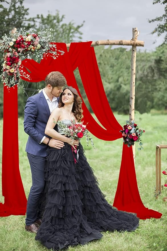 2 Panles Red Chiffon Ceiling Drapes 20Ft Wedding Arch Draping Fabric Red Sheer - Image 5