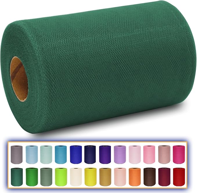 Hunter Green Tulle Fabric Roll 6 Inch X 300 FT Matte Tulle Ribbon Netting Mesh by MIGLORIA