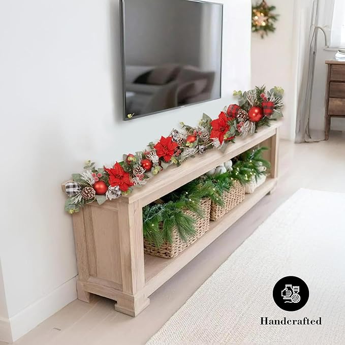 5 ft Christmas Garland for Mantle Unlit Garland for Stairs Railing, for Table - Image 7