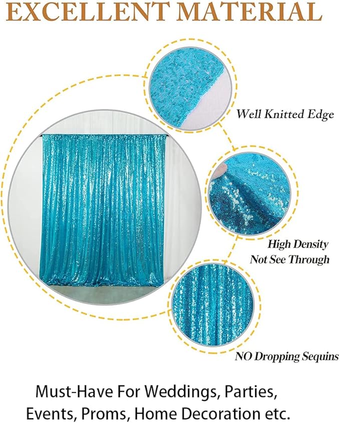 ShinyBeauty Turquoise Sequin Backdrop Curtain | 2 Panels 4FTx8FT Shimmer - Image 4