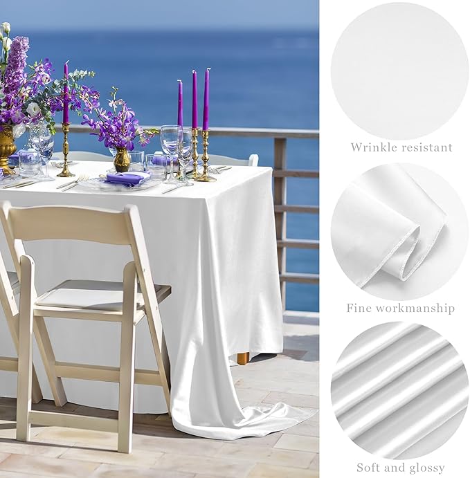 TURSTIN 8 Packs White Satin Tablecloth 102 x 58 Inch Overlay Satin Table Cover - Image 3